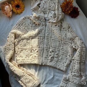 Hot and delicious Crochet Knit Cream Hoodie size M